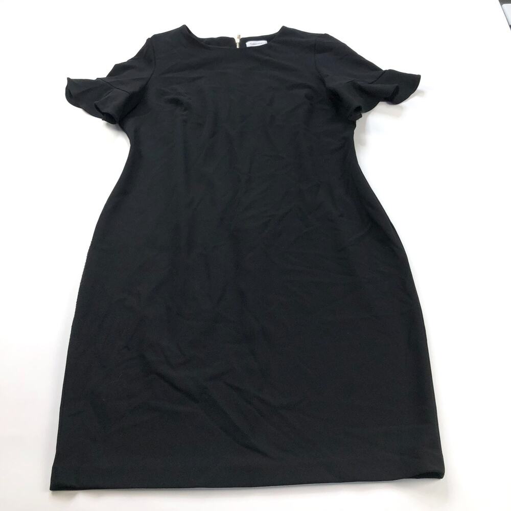 Calvin Klein 16 Flutter Sleeve Sheath Cocktail Polyester Knee Length Dress Black